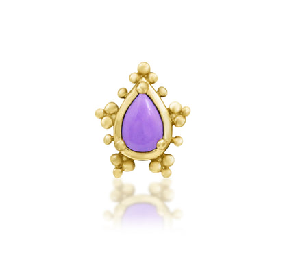 Junipurr Savanna solid 14k gold Purple Turquoise threadless decorative end, product view.
