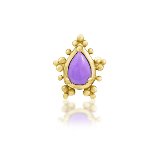Junipurr Savanna solid 14k gold Purple Turquoise threadless decorative end, product view.