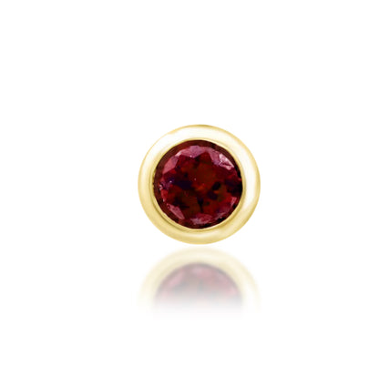 Junipurr Scarlet Bezel solid 14k gold threadless end with a small round deep-red cubic zirconia.