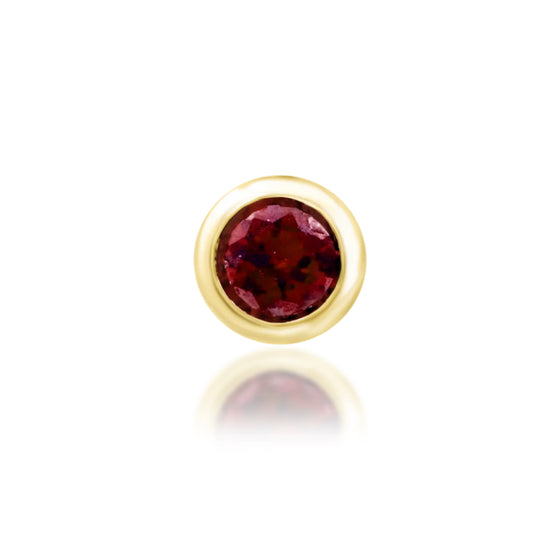 Junipurr Scarlet Bezel solid 14k gold threadless end with a small round deep-red cubic zirconia.
