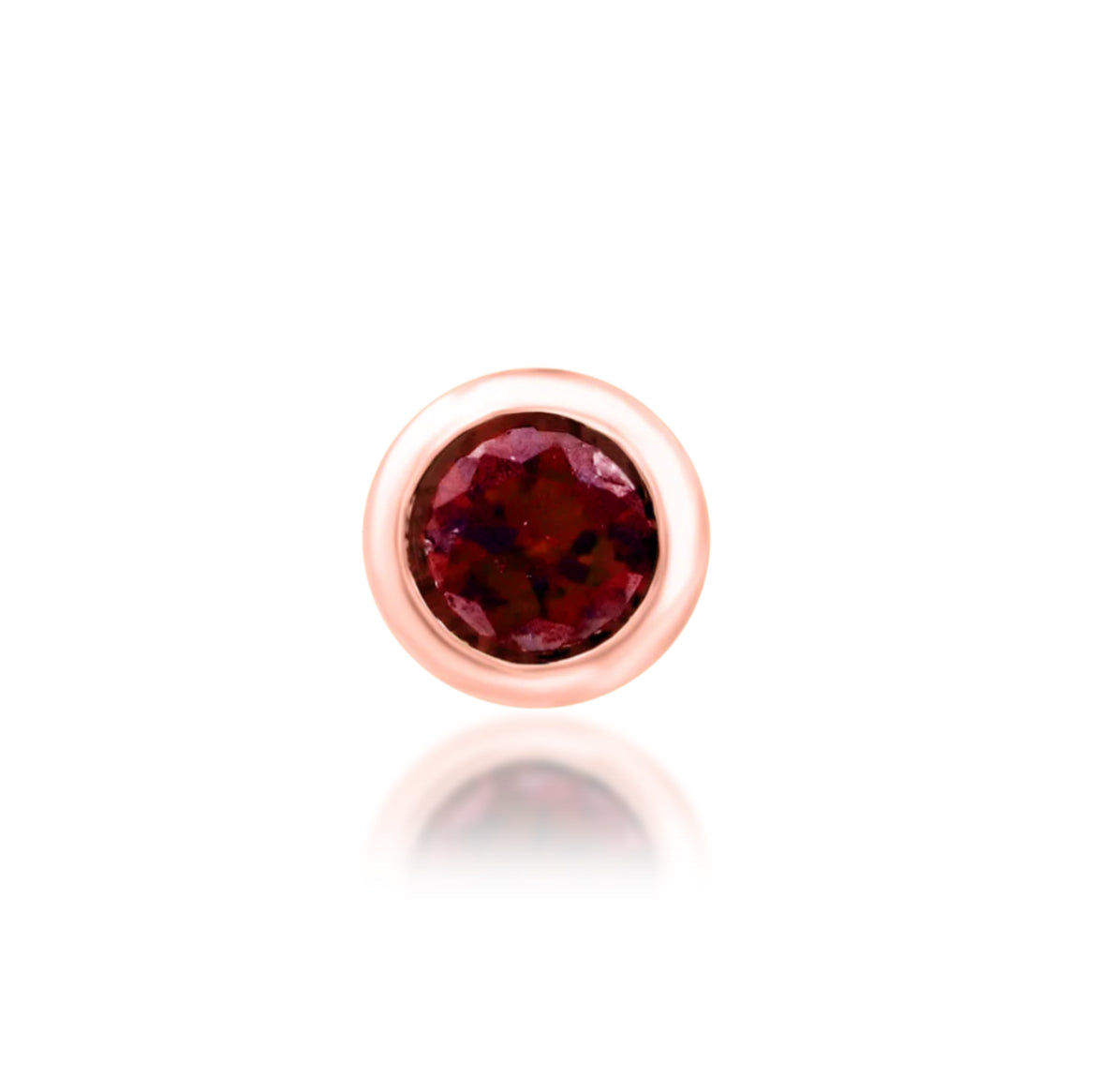 Junipurr Scarlet Bezel compact solid 14k gold decorative end with a round deep-red CZ.