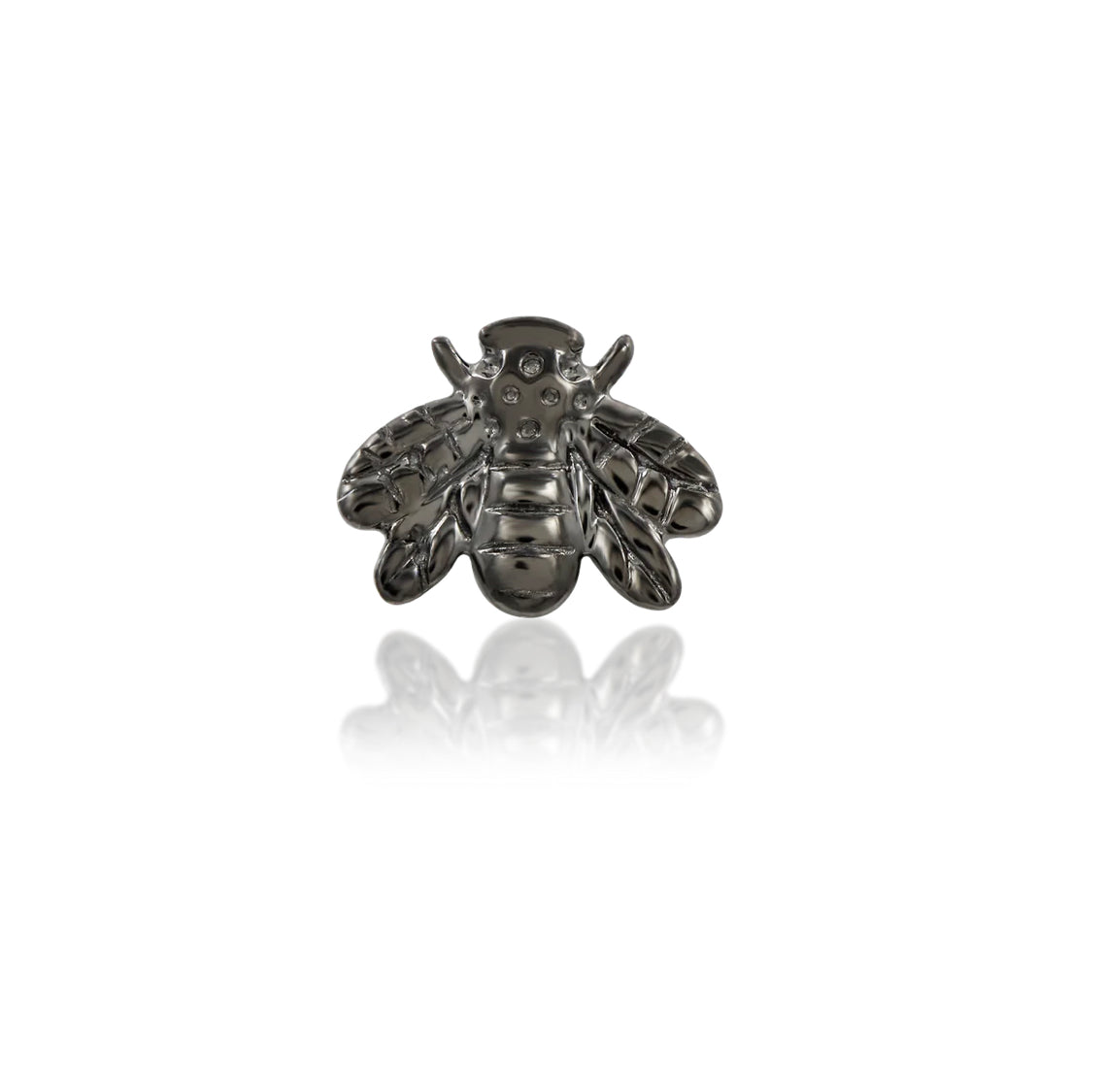 Junipurr Scene Bee solid 14k gold threadless end with black-rhodium finish and a sculpted bee motif.
