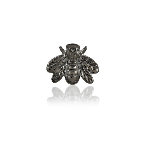 Junipurr Scene Bee solid 14k gold threadless end with black-rhodium finish and a sculpted bee motif.