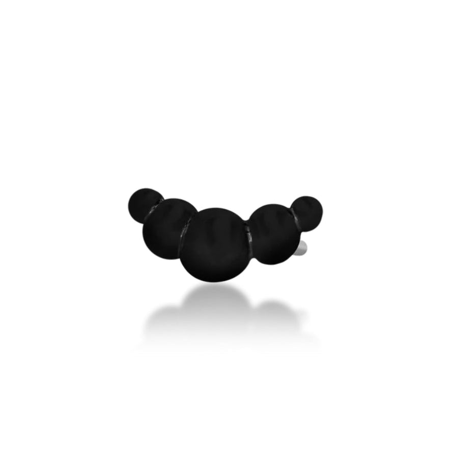 Junipurr Scene Croissant solid 14k gold black-rhodium curved threadless end, angled view.