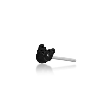 Junipurr Scene Croissant solid 14k gold black-rhodium curved threadless end, side profile.