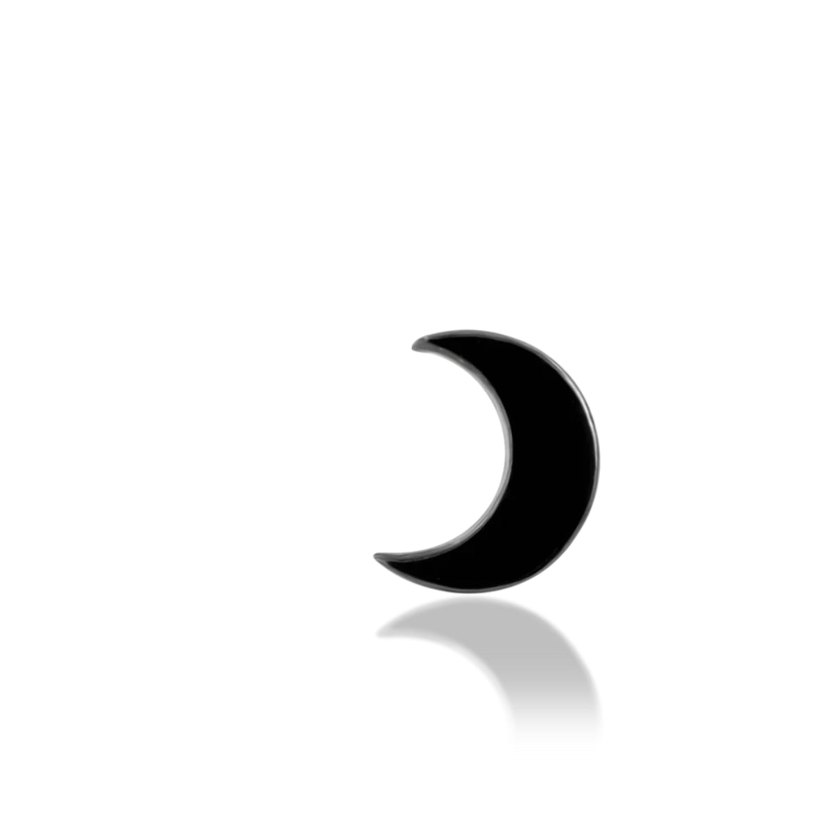 Junipurr Scene Moon solid 14k gold threadless moon end with black rhodium detail, product view.