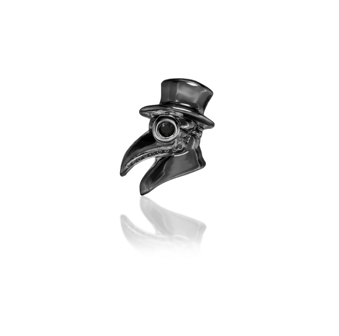 Junipurr Scene Oh Doctor solid 14k gold plague doctor threadless end with rhodium finish and Black CZ.