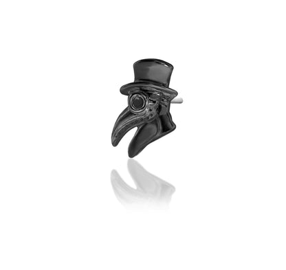 Junipurr Scene Oh Doctor rhodium-finished solid 14k gold plague doctor design with a black cubic zirconia accent.
