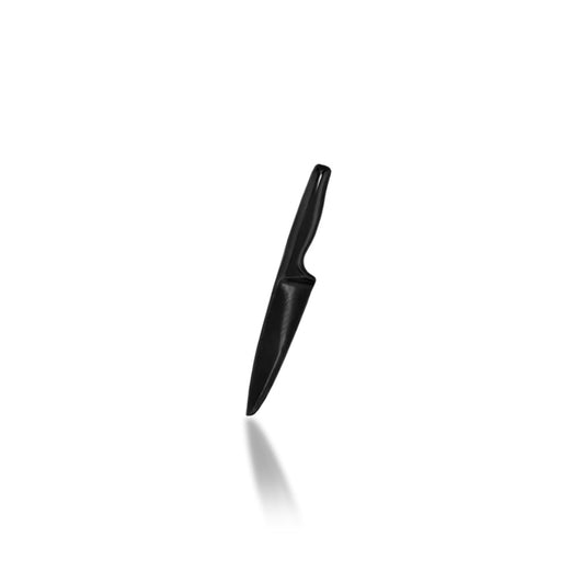 Junipurr Scene Shelly D solid 14k gold black-rhodium elongated threadless end, front view.