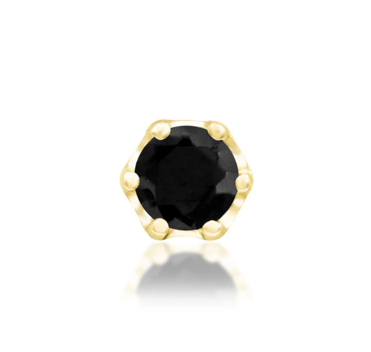 Junipurr Selena solid 14k gold crown-set Black CZ threadless decorative end, product view.