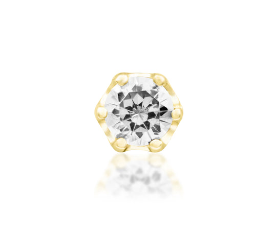 Junipurr Selena solid 14k gold crown-set 2mm white CZ threadless end, product image.