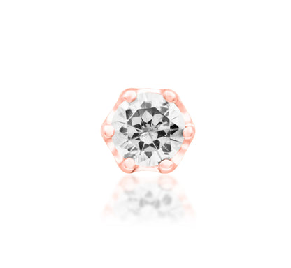 Junipurr Selena solid 14k gold crown-set 2mm white CZ threadless end, product image.