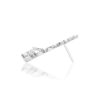 Junipurr Sending Love solid 14k white gold heart threadless end with White CZ, side profile.