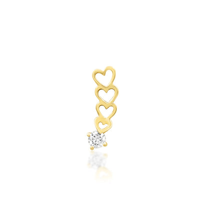 Junipurr Sending Love solid 14k yellow gold heart threadless end with White CZ, front view.