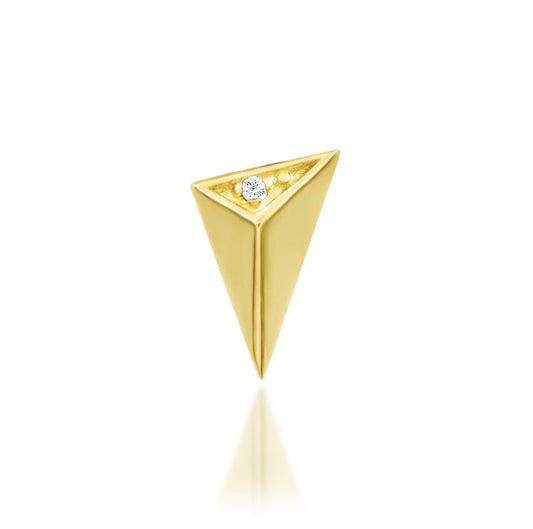 Junipurr Shelley solid 14k yellow gold threadless end with a White CZ accent, front view.