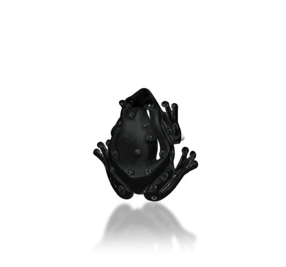 Junipurr Sir Hops solid 14k gold black-rhodium frog threadless decorative end, product view.