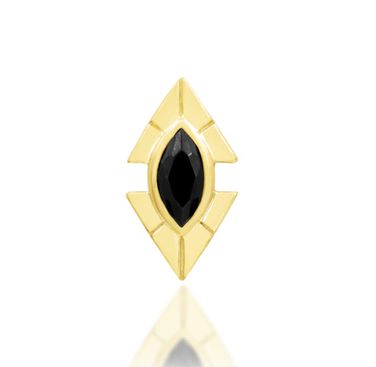 Junipurr Sirena solid 14k gold threadless end with a 5mm × 2.5mm marquise Black CZ, product view.