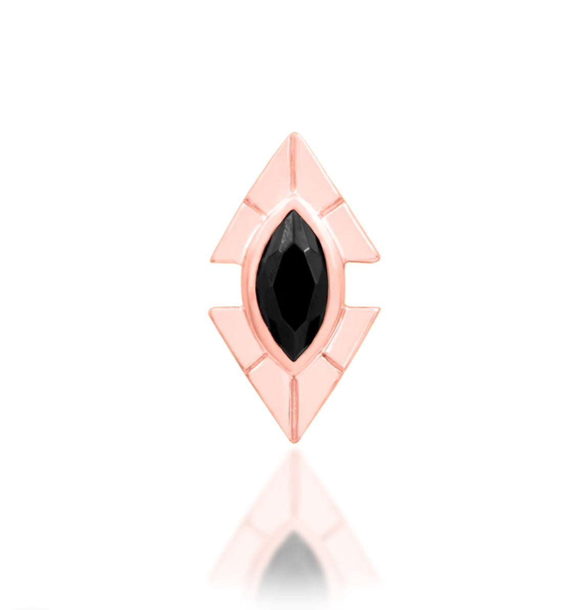 Junipurr Sirena rose gold angular end with a central black marquise CZ.