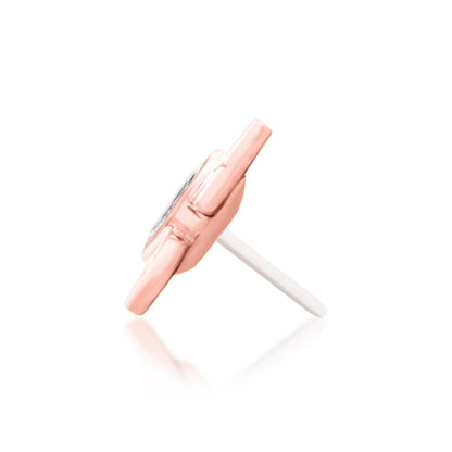 Junipurr Sirena solid 14k rose gold marquise White CZ threadless end, side profile.