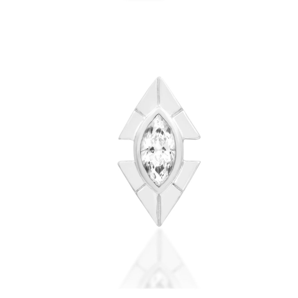 Junipurr Sirena solid 14k white gold threadless end with a 5mm × 2.5mm marquise White CZ, front view.