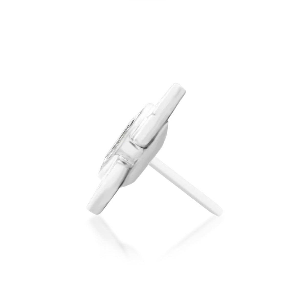 Junipurr Sirena solid 14k white gold marquise White CZ threadless end, side profile.