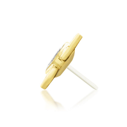 Junipurr Sirena solid 14k yellow gold marquise White CZ threadless end, side profile.
