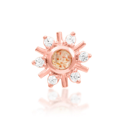 Junipurr Soleil radiant Sunstone threadless decorative end in solid 14k gold, product view.