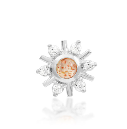 Junipurr Soleil Sunstone threadless decorative end in solid 14k gold, product view.