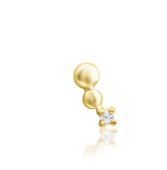 Junipurr Spark solid 14k gold curved CZ threadless decorative end, product view.