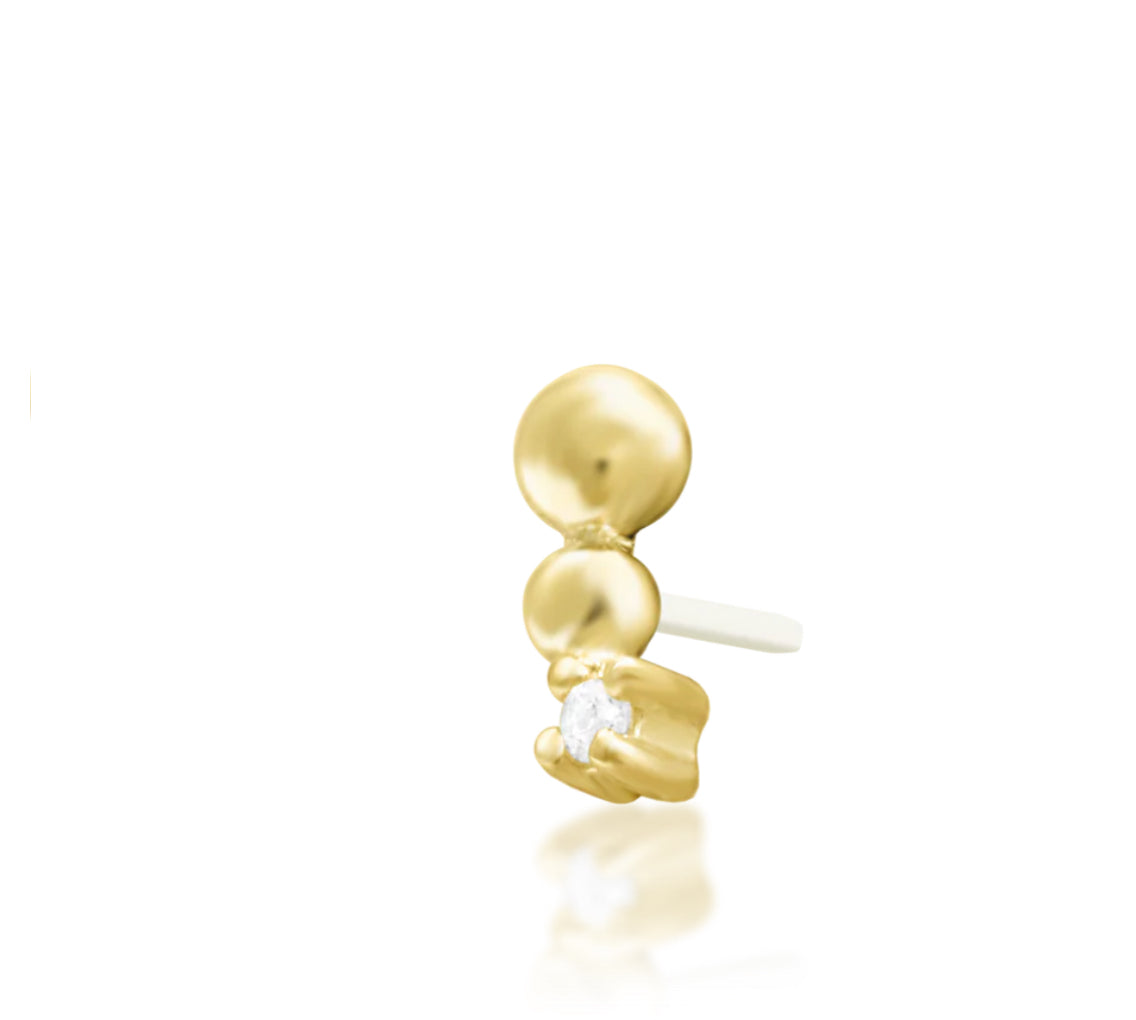 Junipurr Spark slim curved CZ decorative end in solid 14k gold, product view.