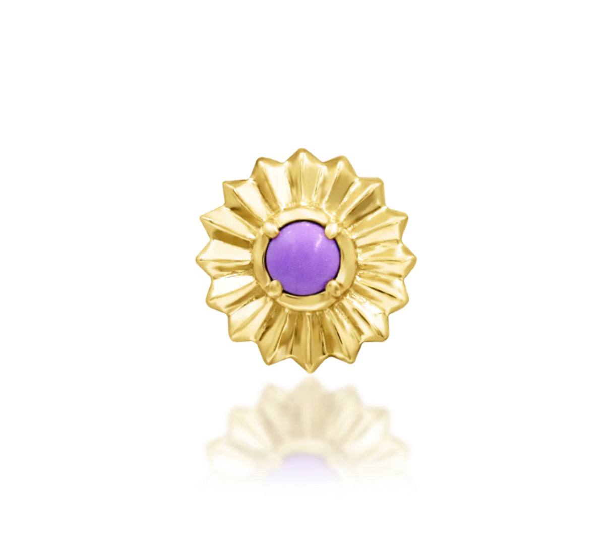 Junipurr Starling solid 14k gold threadless decorative end with synthetic Purple Turquoise, product view.