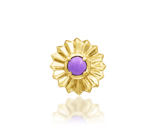 Junipurr Starling solid 14k gold threadless decorative end with synthetic Purple Turquoise, product view.