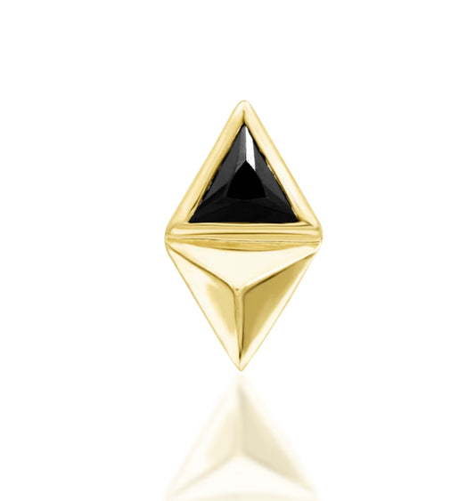 Junipurr Sybil solid 14k gold geometric threadless end with Black CZ, product view.
