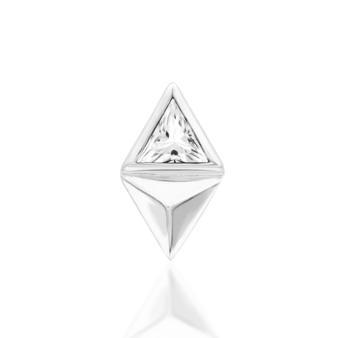Front view of Junipurr Sybil white CZ threadless end in 14k white gold.