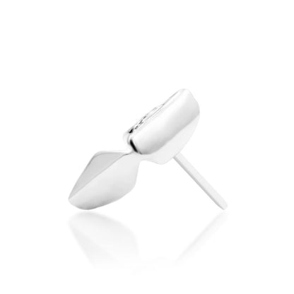 Side view of Junipurr Sybil white CZ threadless end in 14k white gold.
