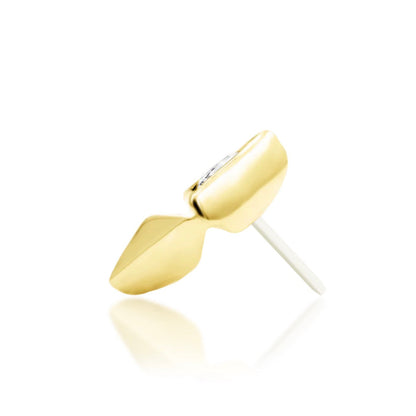 Side view of Junipurr Sybil white CZ threadless end in 14k yellow gold.