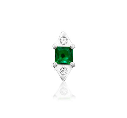 Junipurr Sylvan white gold Emerald Green CZ Threadless Decorative End, front view.
