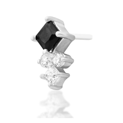 Junipurr Syren black and white cubic zirconia threadless end in 14k white gold, angled view