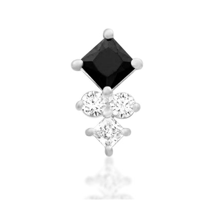 Junipurr Syren black and white cubic zirconia threadless end in 14k white gold, front view