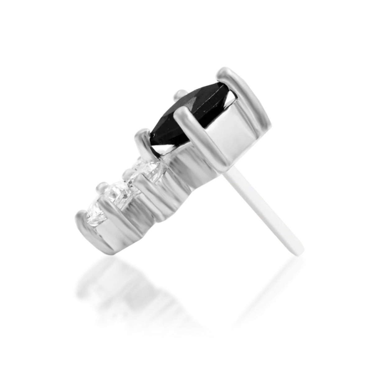 Junipurr Syren black and white cubic zirconia threadless end in 14k white gold, side profile