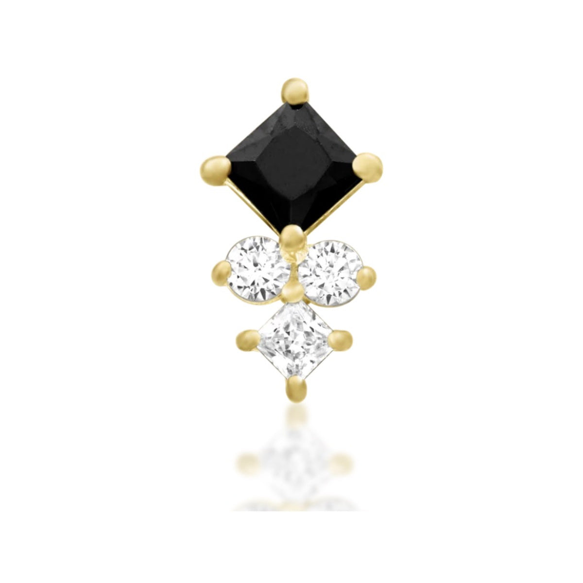 Junipurr Syren black and white cubic zirconia threadless end in 14k yellow gold, front view