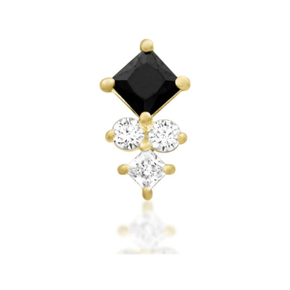 Junipurr Syren black and white cubic zirconia threadless end in 14k yellow gold, front view
