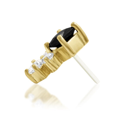Junipurr Syren black and white cubic zirconia threadless end in 14k yellow gold, side profile