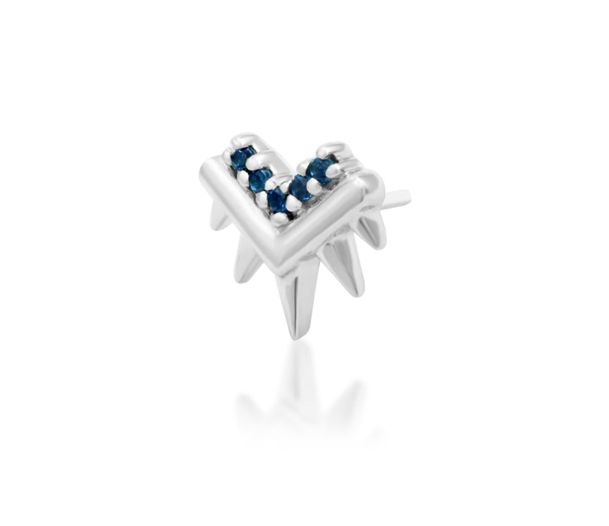 Junipurr Tatiana solid 14k gold threadless decorative end with blue sapphire, product view.