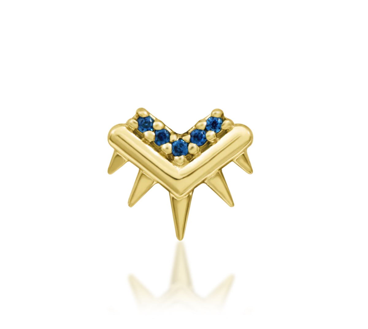 Junipurr Tatiana blue sapphire threadless decorative end in solid 14k gold, product view.