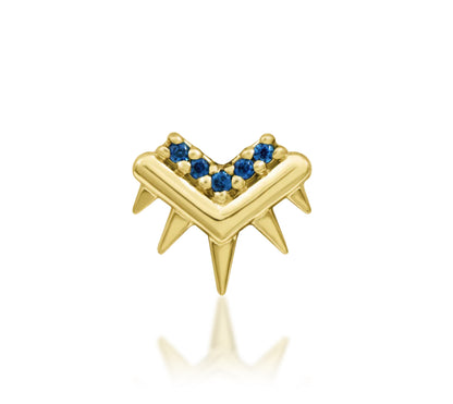 Junipurr Tatiana blue sapphire threadless decorative end in solid 14k gold, product view.