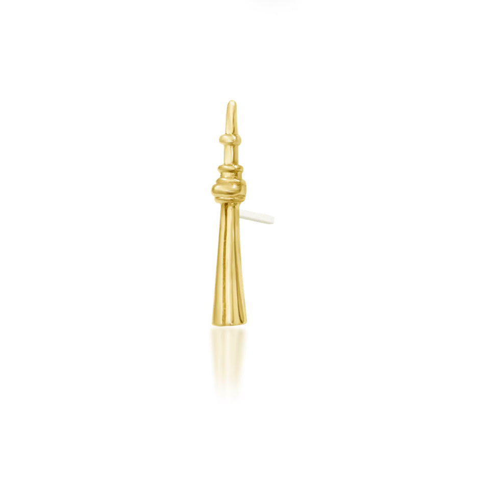 Junipurr The 6IX solid 14k yellow gold threadless end, angled view.