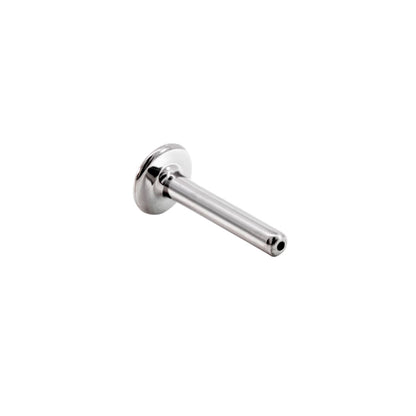 Angled view of a hand-polished Junipurr threadless titanium post