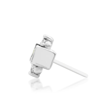 Junipurr Tina solid 14k white gold Blue CZ threadless end, side profile.