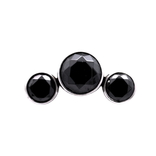 Junipurr Titanium Curved 3 Gem Cluster, Black CZ, polished titanium threadless decorative end